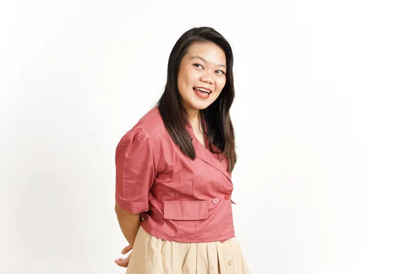 Sorrindo Olhando Para Câmera Bela Mulher Asiática Isolada Fundo Branco — Fotografia de Stock