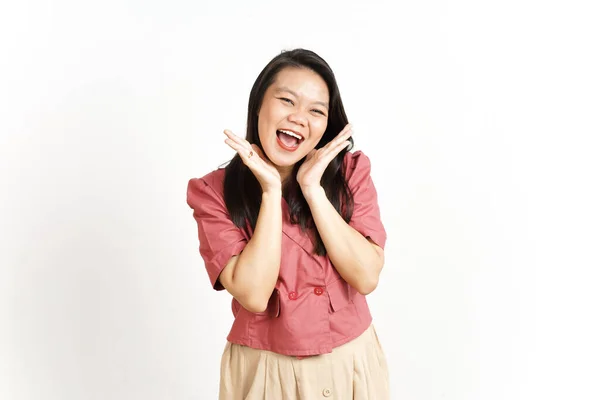 Feliz Sorridente Bela Mulher Asiática Isolada Fundo Branco — Fotografia de Stock