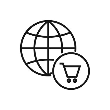 Düzenlenebilir Online Alışveriş Simgesi, Alışveriş Arabalı Küre, Beyaz arkaplanda izole edilmiş Vektör illüstrasyonu. Sunum, web sitesi veya mobil uygulama için kullanılacak