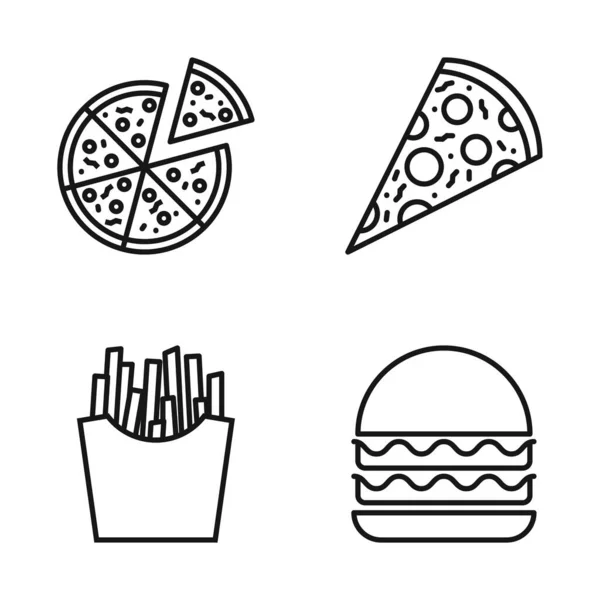 Editable Set Icon Fast Food Pizza French Fries Burger Vector — Stock Vector