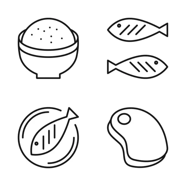 Editable Set Icon Restaurant Reisfisch Und Fleisch Vector Illustration Isoliert — Stockvektor