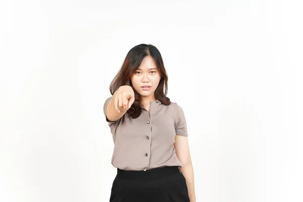 Angry Pointing You Beautiful Asian Woman Isolated White Background — Stockfoto