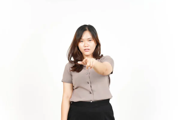 Angry Pointing You Beautiful Asian Woman Isolated White Background — Stok fotoğraf