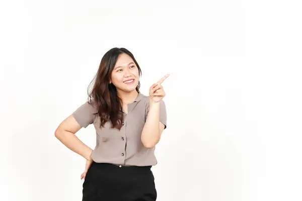 흰색으로 아름다운 아시아 여인의 집게손가락을 사용하여 — 스톡 사진