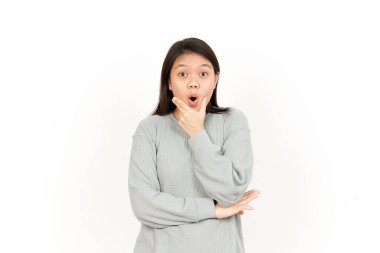 Beyaz arka planda tecrit edilmiş Güzel Asyalı Kadının Yüzü