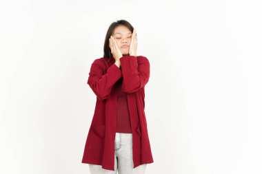 Beyaz arka planda tecrit edilmiş Güzel Asyalı Kadın 'ın Sıkıcı Hareketi