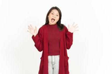 Beyaz arka planda tecrit edilmiş Güzel Asyalı Kadın İfadesi