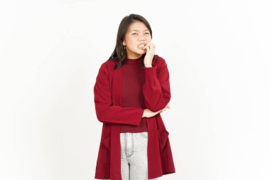 Beyaz arka planda tecrit edilmiş Güzel Asyalı Kadın Korkusu ve Çivisi