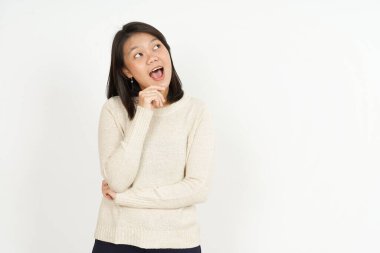 Beyaz arka planda tecrit edilmiş Güzel Asyalı Kadın