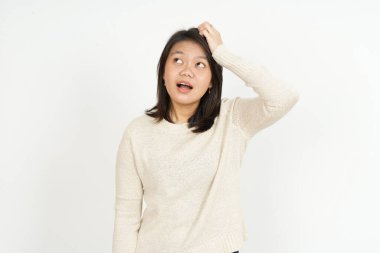 Beyaz arka planda tecrit edilmiş Güzel Asyalı Kadın