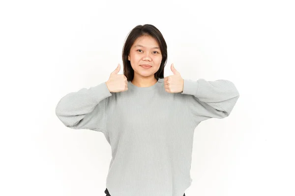 Pokazuję Kciuki Górę Piękne Azji Kobieta Izolowane Białym Tle — Zdjęcie stockowe