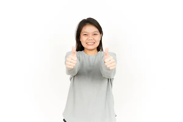 Pokazuję Kciuki Górę Piękne Azji Kobieta Izolowane Białym Tle — Zdjęcie stockowe