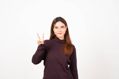 Barış işareti göstermek mi yoksa beyaz arka planda izole edilmiş iki güzel Asyalı kadını göstermek mi?