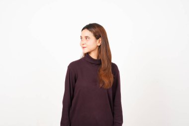 Smiling and looking aside Of Beautiful Asian Woman Isolated On White Background