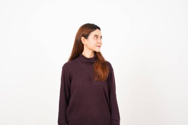 Smiling and looking aside Of Beautiful Asian Woman Isolated On White Background