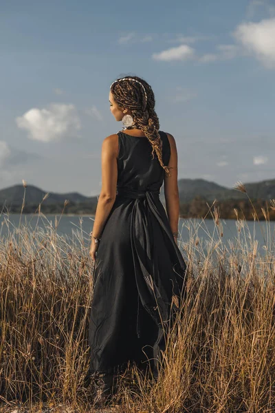 Beautiful Young Stylish Woman Field Sunset Royalty Free Stock Images