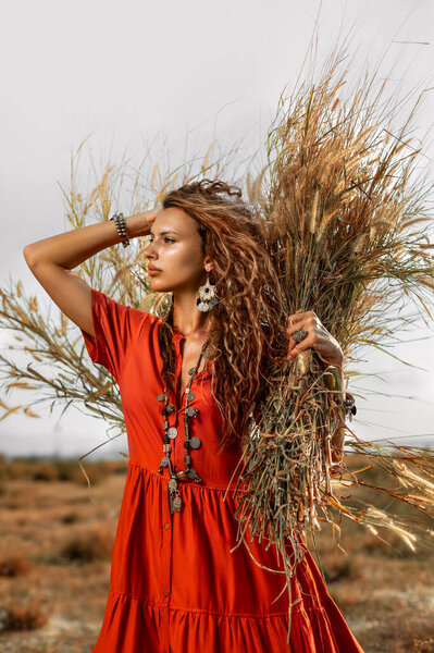 Beautiful Young Woman Portrait Field Stock Picture