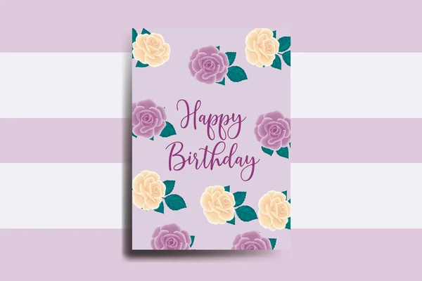 Greeting Card Birthday Card Digital Watercolor Hand Drawn Rose Flower — Stock Vector