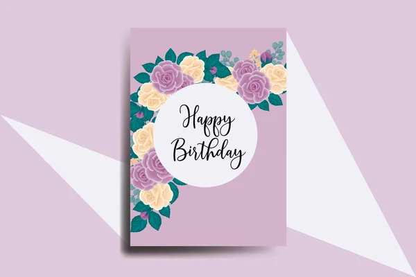 Grußkarte Geburtstagskarte Digitales Aquarell Handgezeichnet Rose Flower Design Template — Stockvektor