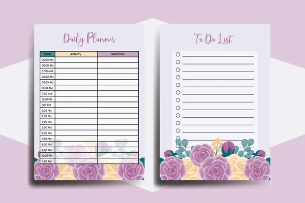 Planner List Rose Flower Design Template — Stock Vector