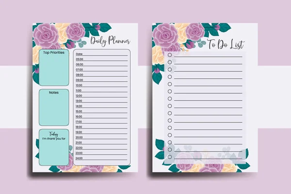 Planner Για Κάνετε Λίστα Rose Flower Σχεδιασμός Πρότυπο — Διανυσματικό Αρχείο