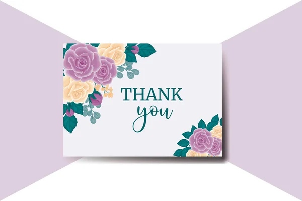 Thank You Card Greeting Card Rose Flower Design Template — Stock Vector