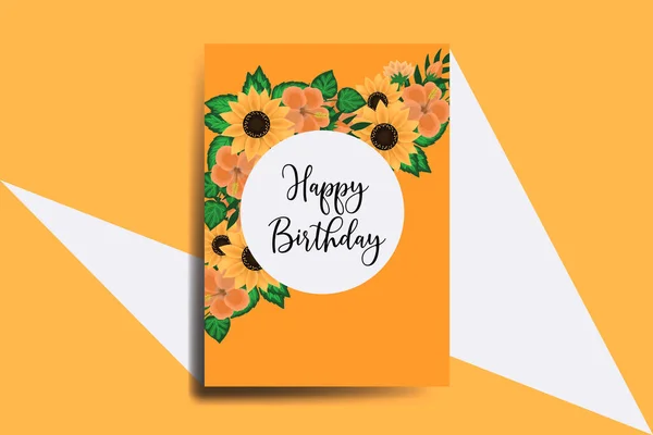 グリーティングカード誕生日カードデジタル水彩手描きひまわりデザインテンプレート — ストックベクタ