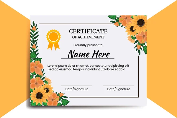 Certificate Template Sunflower Watercolor Digital Hand Drawn — Stock Vector