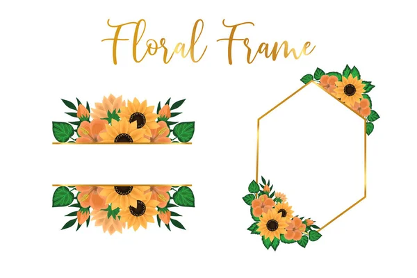 stock vector Floral Frame Sunflower Design Template, Digital watercolor hand drawn