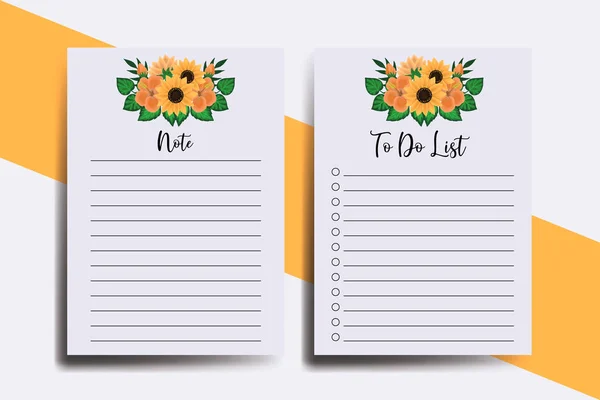 Για Κάνετε Λίστα Planner Template Sunflower Design — Διανυσματικό Αρχείο