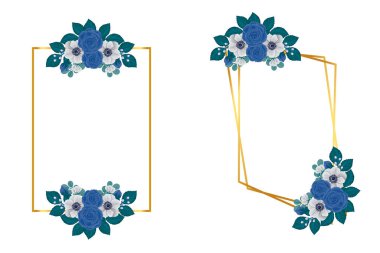 Çiçek Çerçeve Mavi Gül Tasarım Şablonu, Dijital suluboya el çizimi