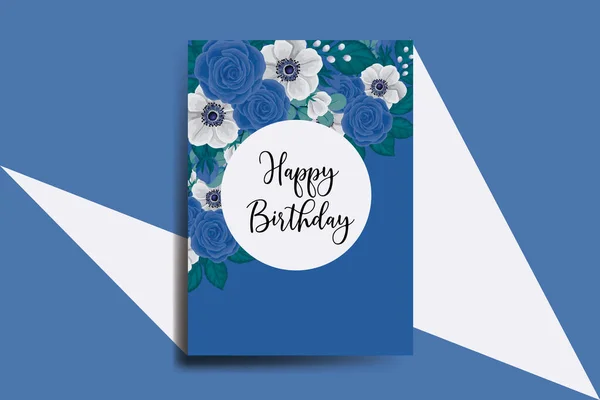 Carte Vœux Carte Anniversaire Aquarelle Numérique Dessinée Main Bleu Rose — Image vectorielle