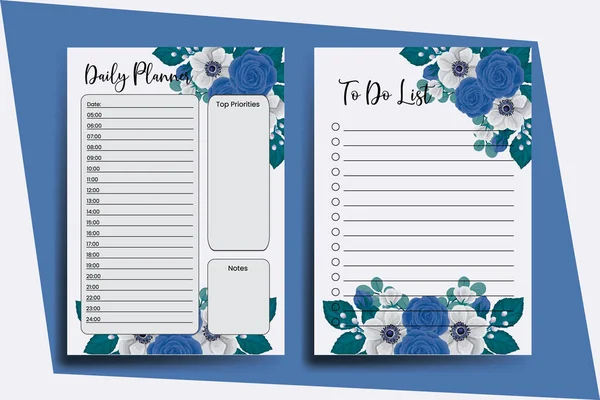 stock vector Planner To Do List Blue Rose Flower Design Template