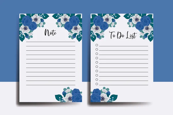 Liste Planlayıcı Şablonu Mavi Gül Çiçeği Tasarımı — Stok Vektör