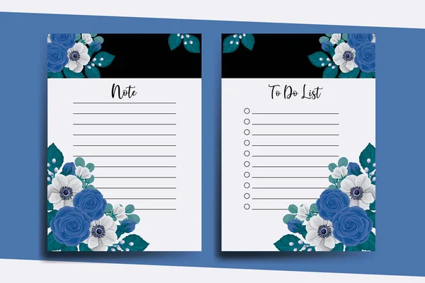 Pour Faire Liste Modèle Planificateur Blue Rose Flower Design — Image vectorielle