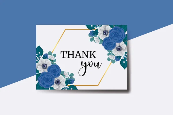 Cartão Agradecimento Cartão Azul Rose Flower Design Template — Vetor de Stock