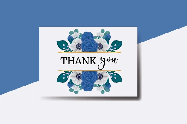 Dank Kaart Wenskaart Blue Rose Flower Design Template — Stockvector