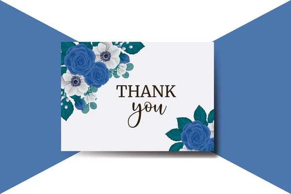 Tarjeta Agradecimiento Tarjeta Felicitación Blue Rose Flower Design Template — Vector de stock