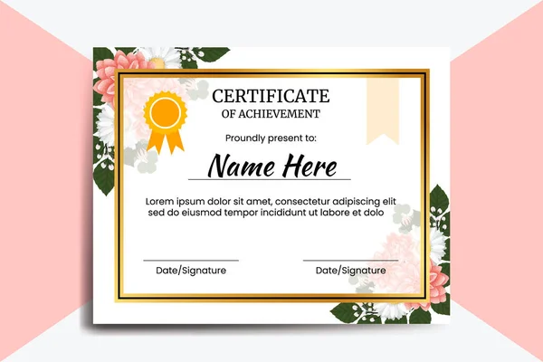 Szablon Certyfikatu Dahlia Kwiat Akwarela Cyfrowy Ręcznie Rysowane — Wektor stockowy