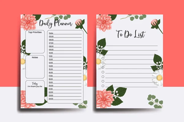 Planner Doen Lijst Dahlia Flower Design Template — Stockvector