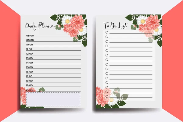 Planner List Dahlia Flower Design Template — Stock Vector