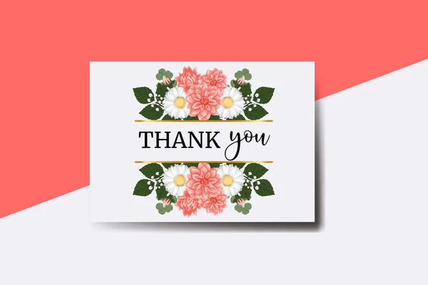 Ευχαριστήρια Κάρτα Ευχετήρια Κάρτα Dahlia Λουλούδι Σχεδιασμός Πρότυπο — Διανυσματικό Αρχείο