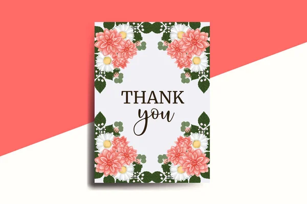 Ευχαριστήρια Κάρτα Ευχετήρια Κάρτα Dahlia Λουλούδι Σχεδιασμός Πρότυπο — Διανυσματικό Αρχείο