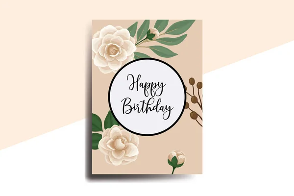 Ευχετήρια Κάρτα Γενέθλια Κάρτα Ψηφιακή Ακουαρέλα Χέρι Που Camellia Λουλούδι — Διανυσματικό Αρχείο