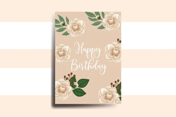 Greeting Card Birthday Card Digital Watercolor Hand Drawn Camellia Flower — Stock Vector