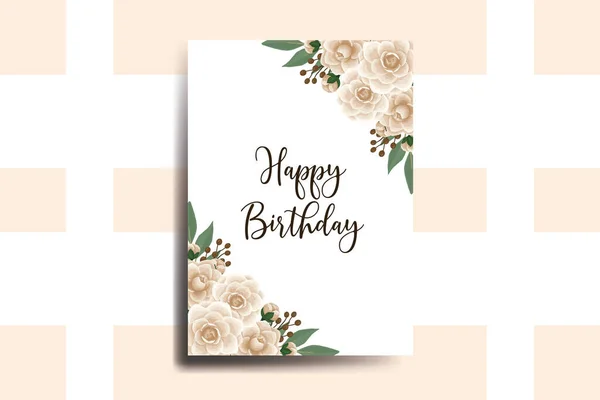 Grußkarte Geburtstagskarte Digitales Aquarell Handgezeichnete Kamelienblumen Design Vorlage — Stockvektor