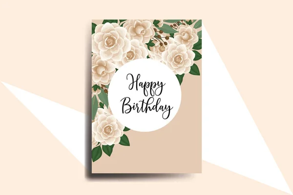 グリーティングカード誕生日カードデジタル水彩手描き椿の花のデザインテンプレート — ストックベクタ