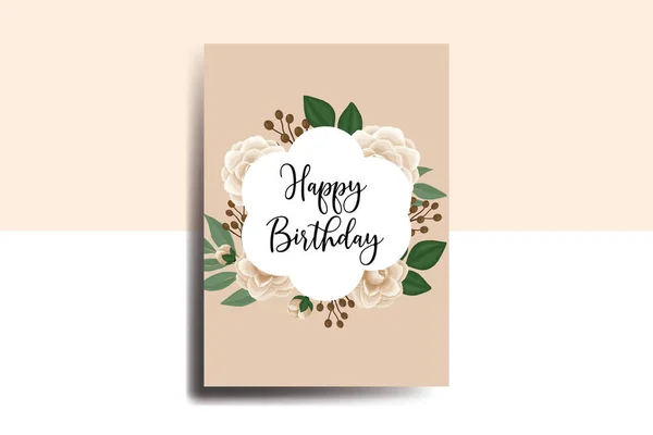 Üdvözlőlap Születésnapi Kártya Digitális Akvarell Kézzel Rajzolt Camellia Flower Design — Stock Vector