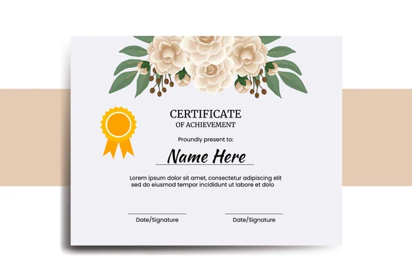 Certificate Template Camellia Flower Watercolor Digital Hand Drawn — Stock Vector