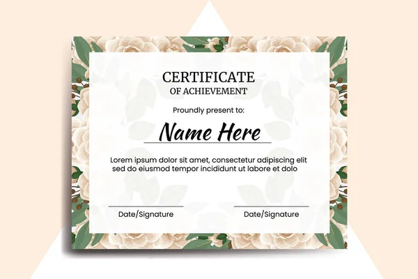 Zertifikatsschablone Camellia Blume Aquarell Digital Hand Gezeichnet — Stockvektor